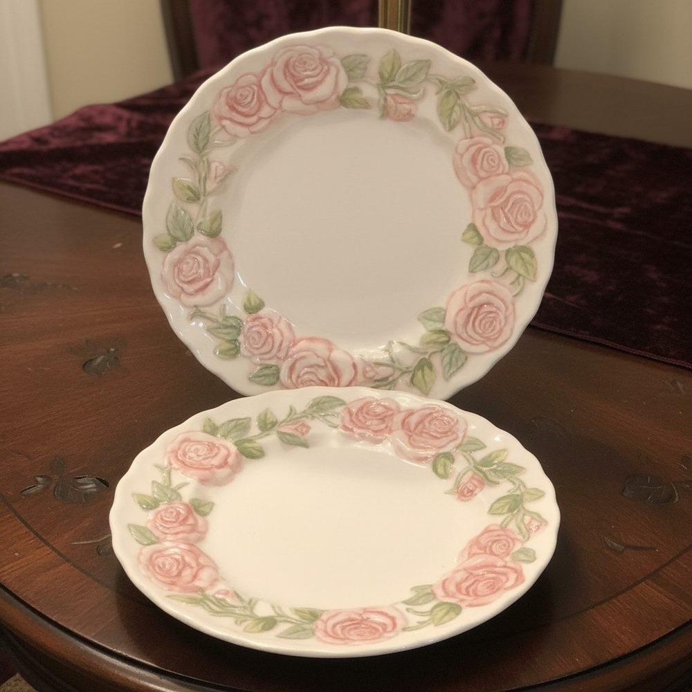 Metlox Vernon Ware Pink Rose Salad Plates Set of 2